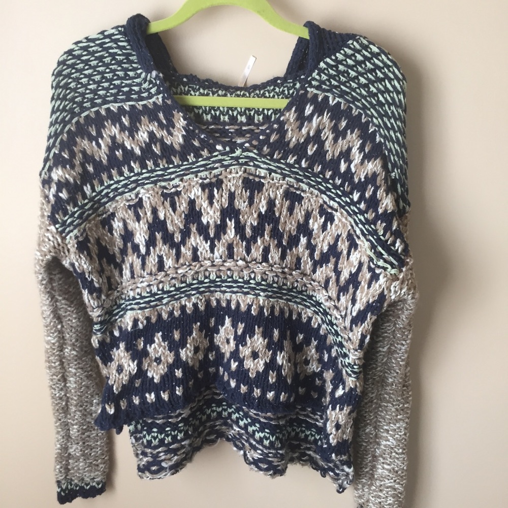 Free People Chunky Knit Hooded Sweater Sz M